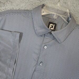 FootJoy Polo Shirt Mens XXL Navy White Houndstooth Performance Stretch Golf EUC